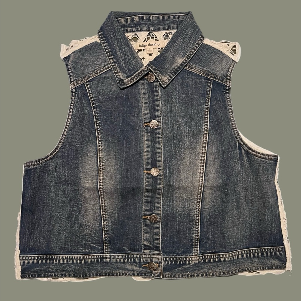 Denim Sleeveless Vest with Lace Back